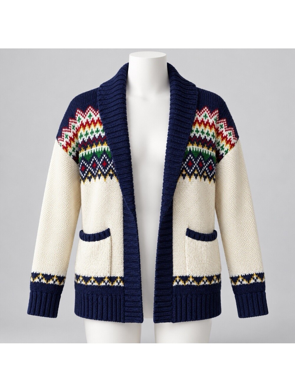American Eagle Fair Isle Cardigan Womens S Colorful Wool Alpaca Mohair Nordic